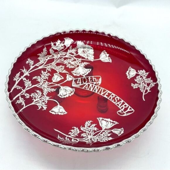 Vintage Viking Ruby Red Glass Footed Plate - Picture 5 of 8